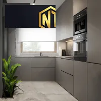 Xưởng Nội Thất Ngọc Thịnh Bến Cam - Tủ bếp gỗ công nghiệp chứ L màu xám - TBNT09